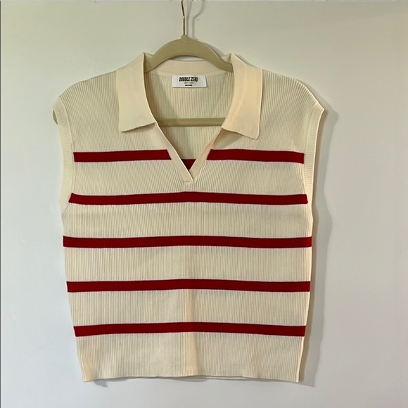 Double Zero Cream and Red Striped Tank Top - Picture 1 of 6